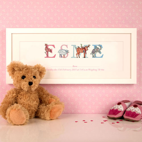 New Baby Illustrated Name Frame Personalised Kids Gifts at Helena's House