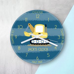 Personalised Large Kids Digger Glass Clock