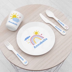 Personalised Kids Pastel Sky Plastic Dining Set
