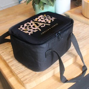 Personalised Leopard Print Black Lunch Bag
