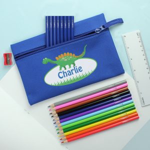 Personalised Dinosaur Pencil Case with Personalised Pencils