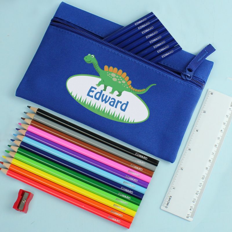 Blue Dinosaur Pencil case & Personalised Crayons - Image 5