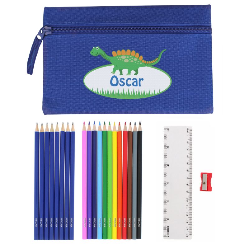 Blue Dinosaur Pencil case & Personalised Crayons - Image 4