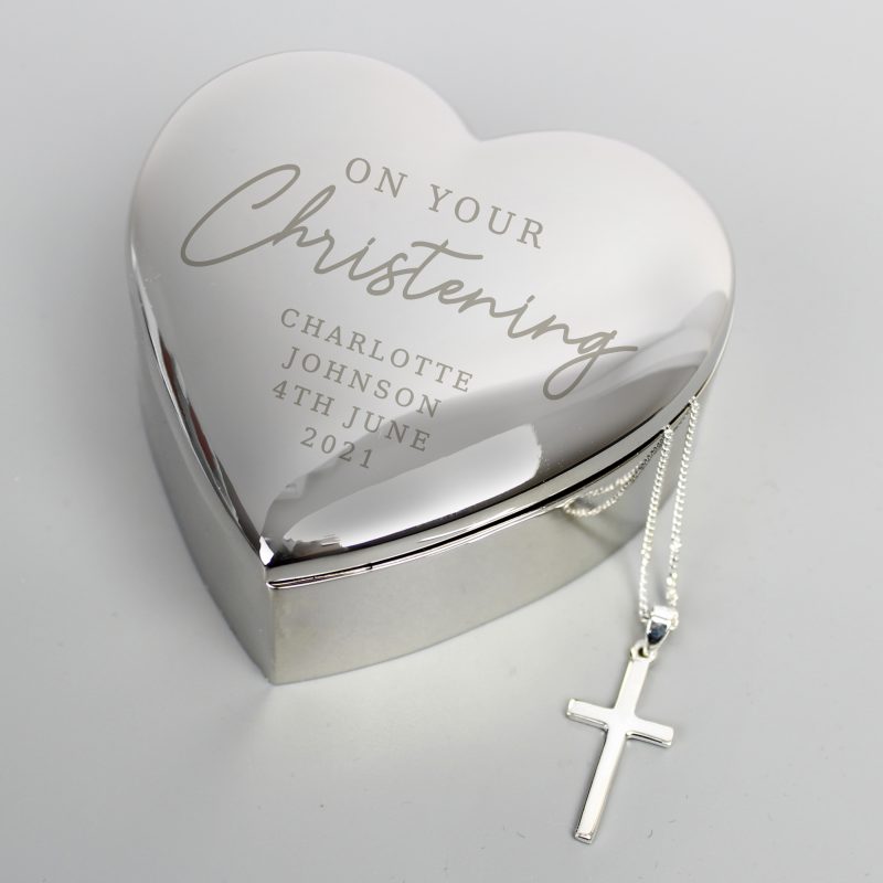Personalised Christening Heart Trinket Box & Cross Necklace Set - Image 4