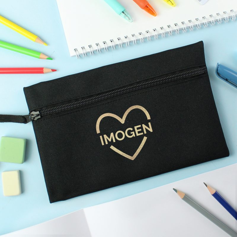 Personalised Gold Heart Black Pencil Case - Image 2