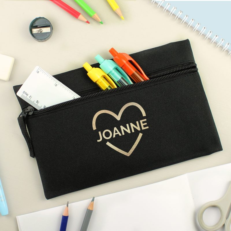 Personalised Gold Heart Black Pencil Case - Image 3