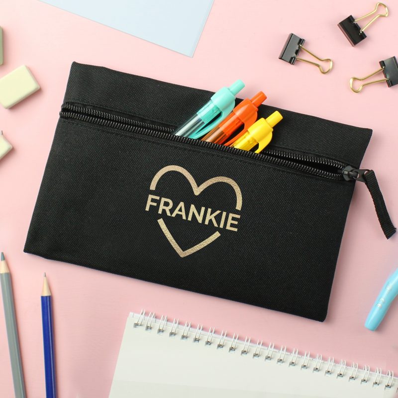 Personalised Gold Heart Black Pencil Case - Image 4
