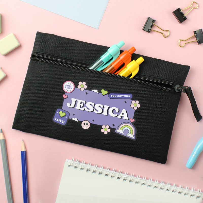 Personalised Good Vibes Black Pencil Case - Image 2