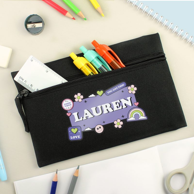 Personalised Good Vibes Black Pencil Case - Image 3