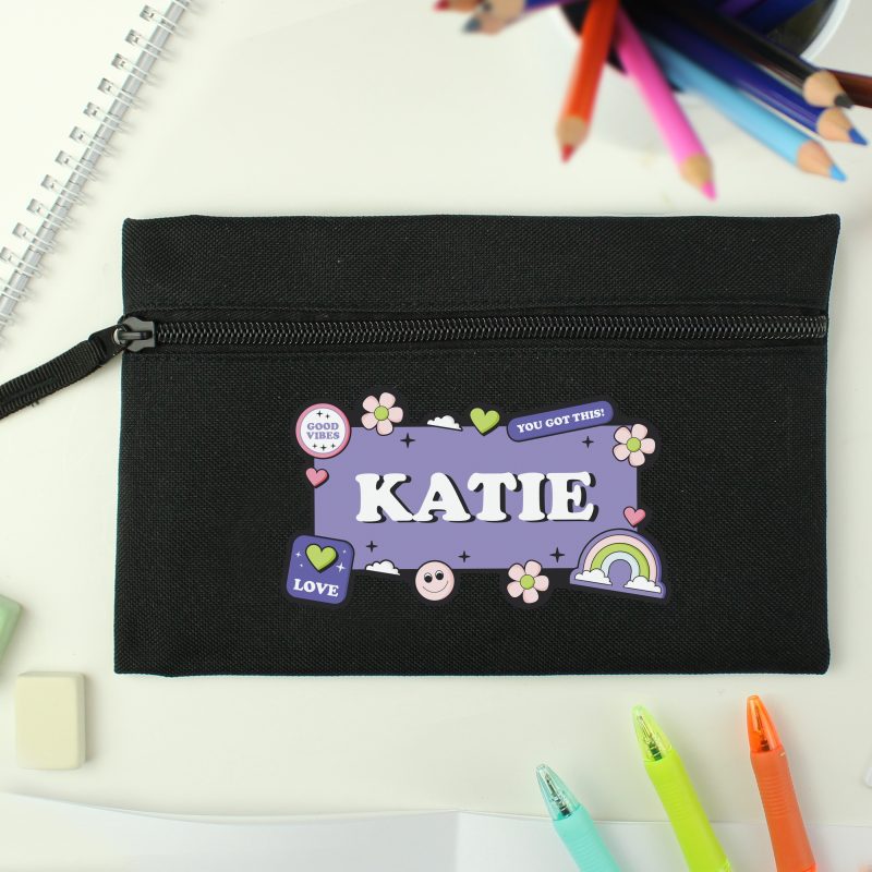 Personalised Good Vibes Black Pencil Case - Image 4