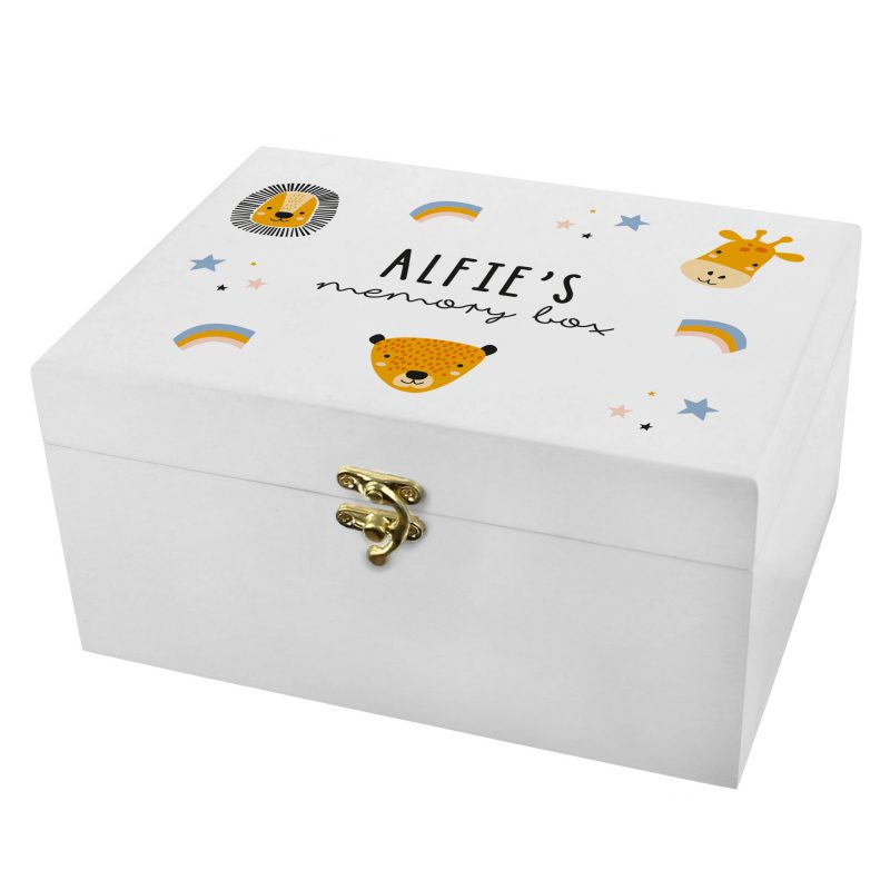 Personalised Safari Animal White Wooden Keepsake Box - Image 3
