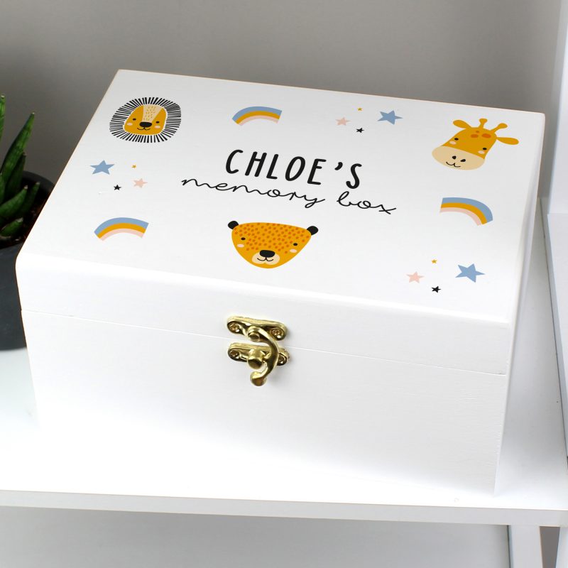 Personalised Safari Animal White Wooden Keepsake Box - Image 4