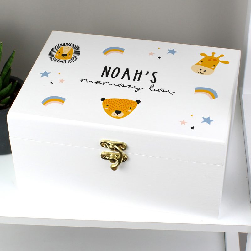 Personalised Safari Animal White Wooden Keepsake Box - Image 5