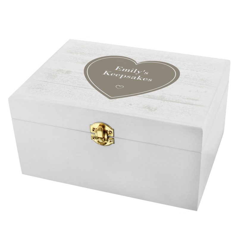 Personalised Rustic Heart White Wooden Keepsake Box - Image 3