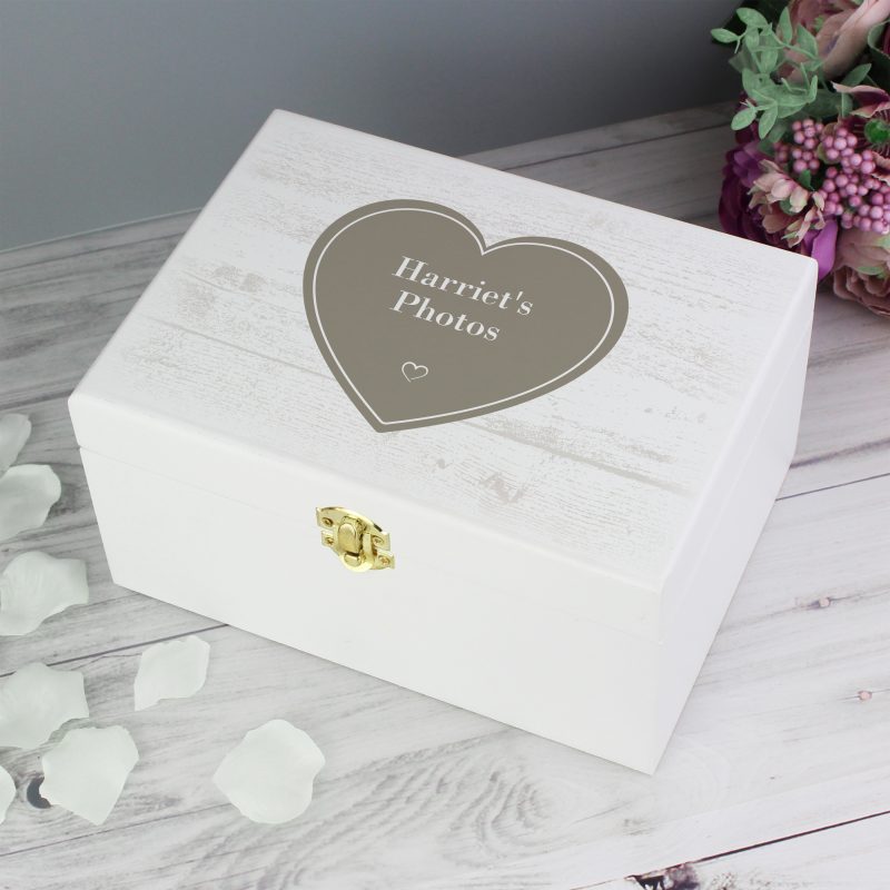 Personalised Rustic Heart White Wooden Keepsake Box - Image 5