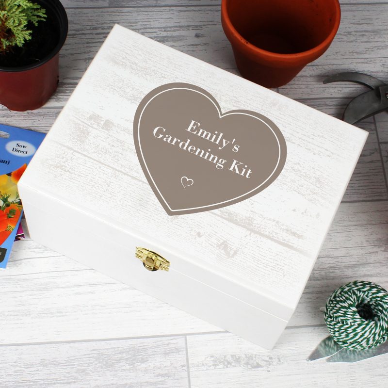 Personalised Rustic Heart White Wooden Keepsake Box - Image 11