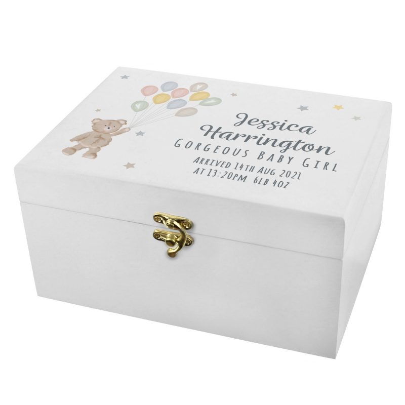 Personalised Teddy & Balloons White Wooden Keepsake Box - Image 6