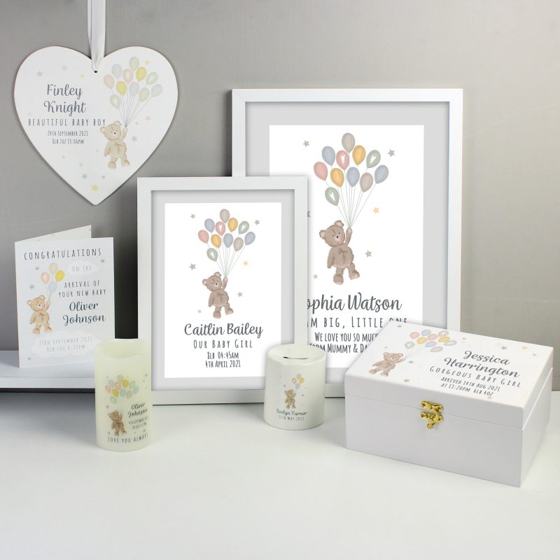 Personalised Teddy & Balloons White Wooden Keepsake Box - Image 7