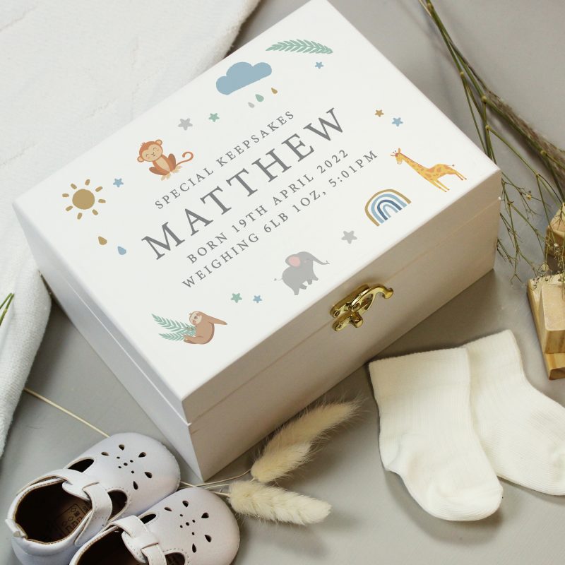 Personalised Safari Animals White Wooden Keepsake Box - Image 4