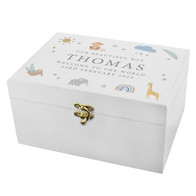 Personalised Safari Animals White Wooden Keepsake Box - Image 6