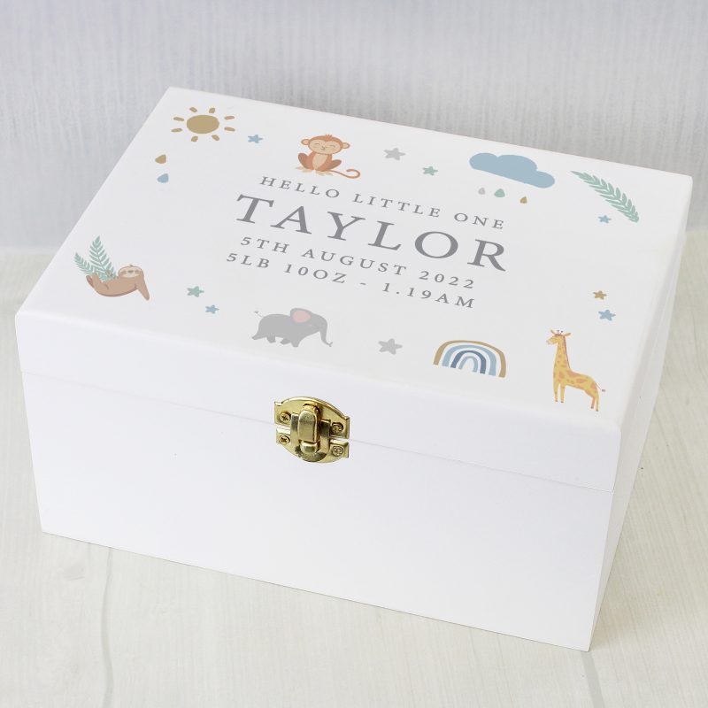 Personalised Safari Animals White Wooden Keepsake Box - Image 8