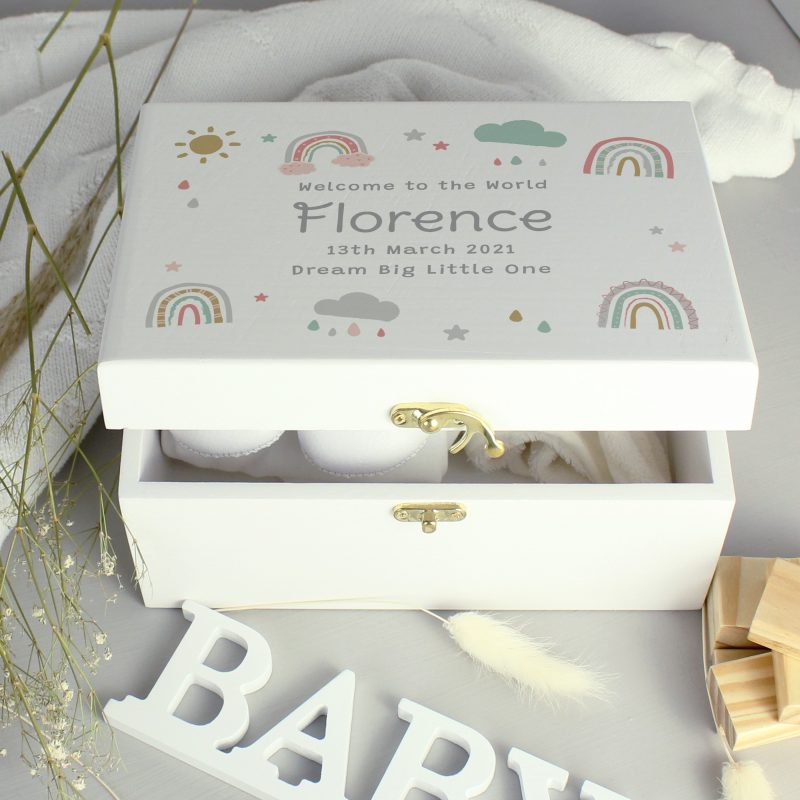Personalised Rainbow White Wooden Keepsake Box - Image 3