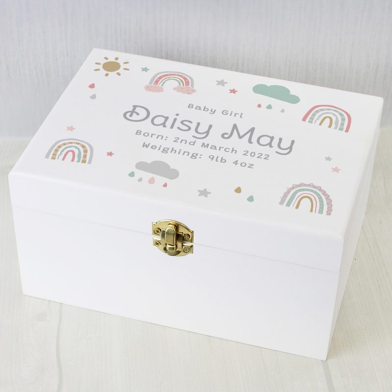 Personalised Rainbow White Wooden Keepsake Box - Image 8