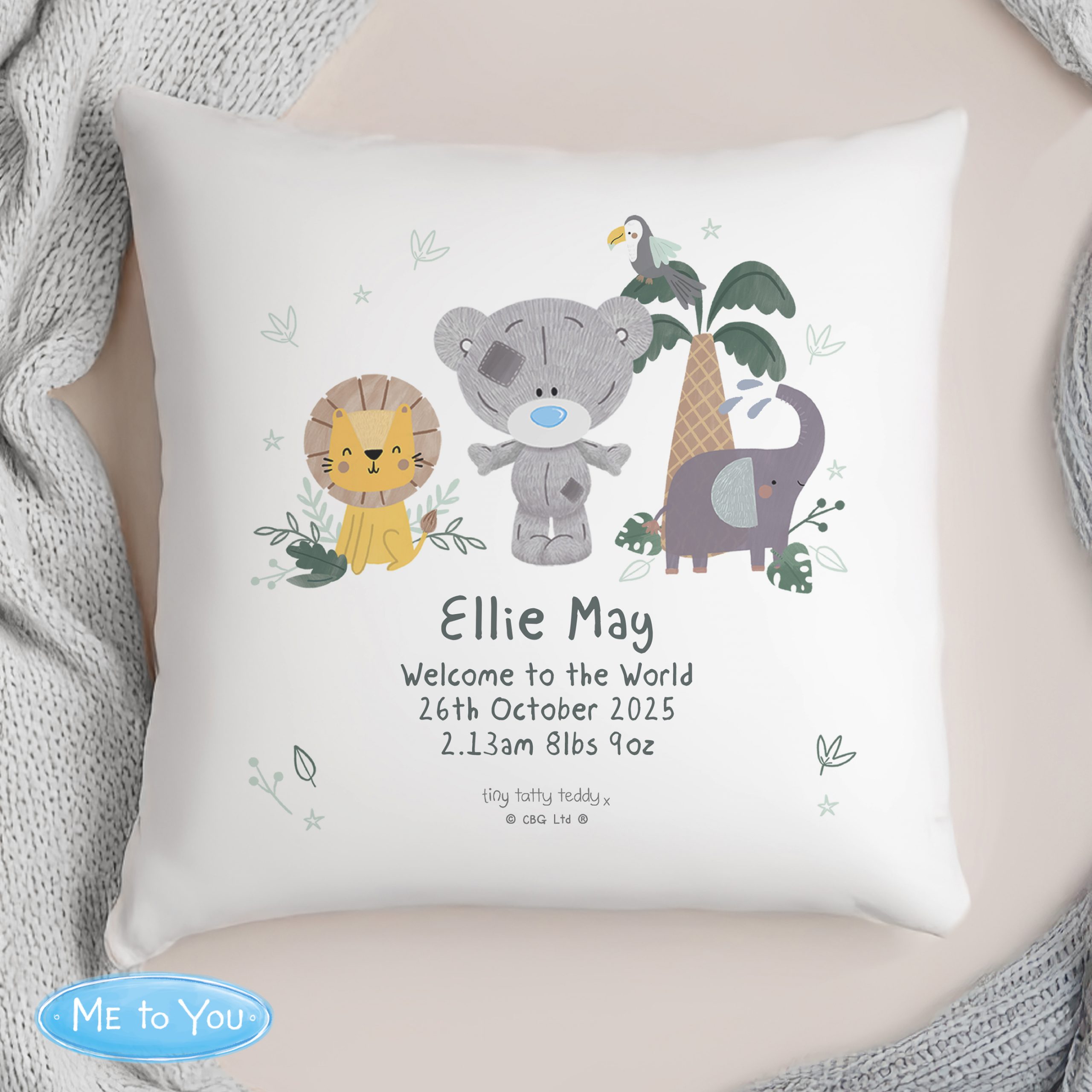 Personalised Tiny Tatty Teddy Jungle Animals Cushion - Image 3