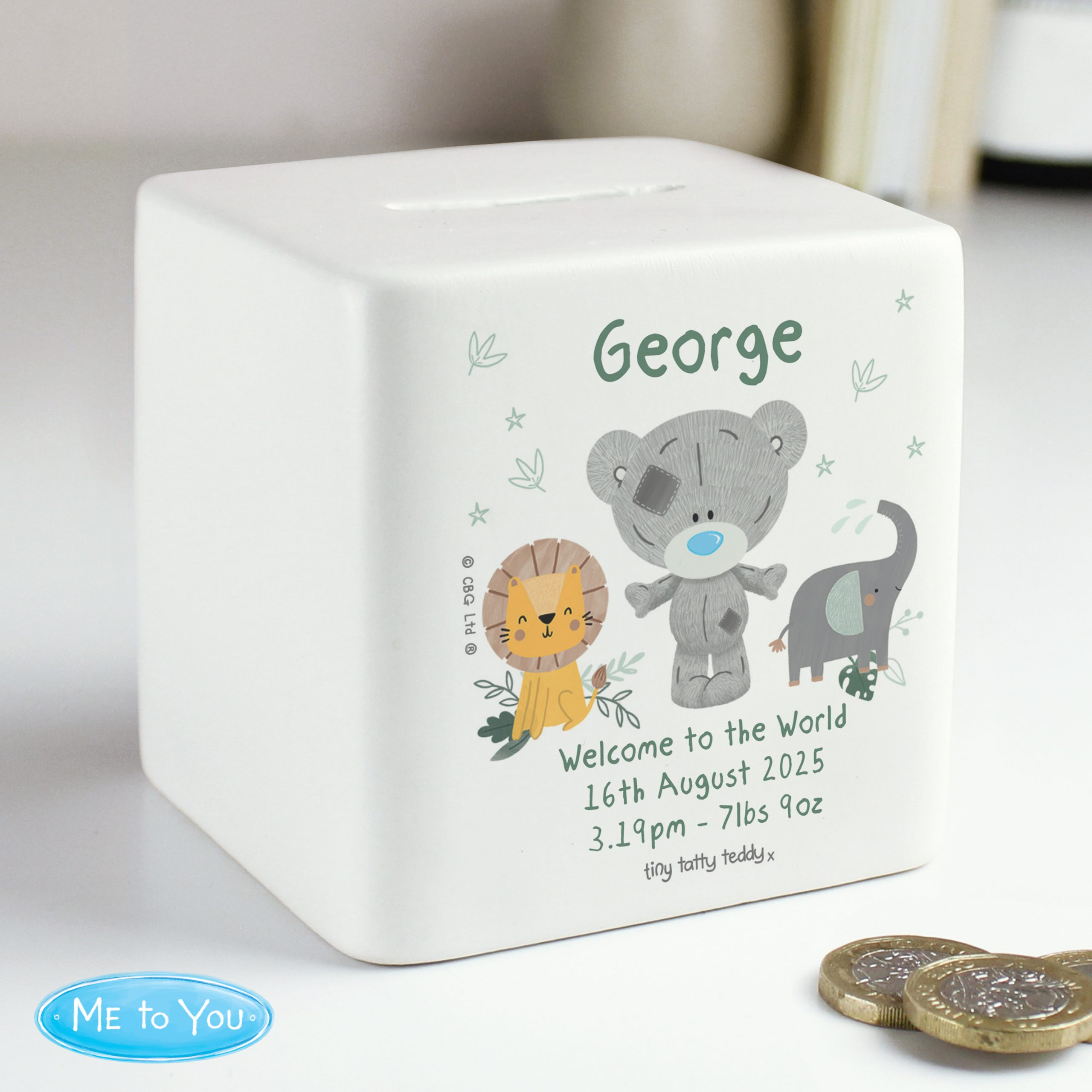 Personalised Tiny Tatty Teddy Jungle Animals Money Box - Image 3