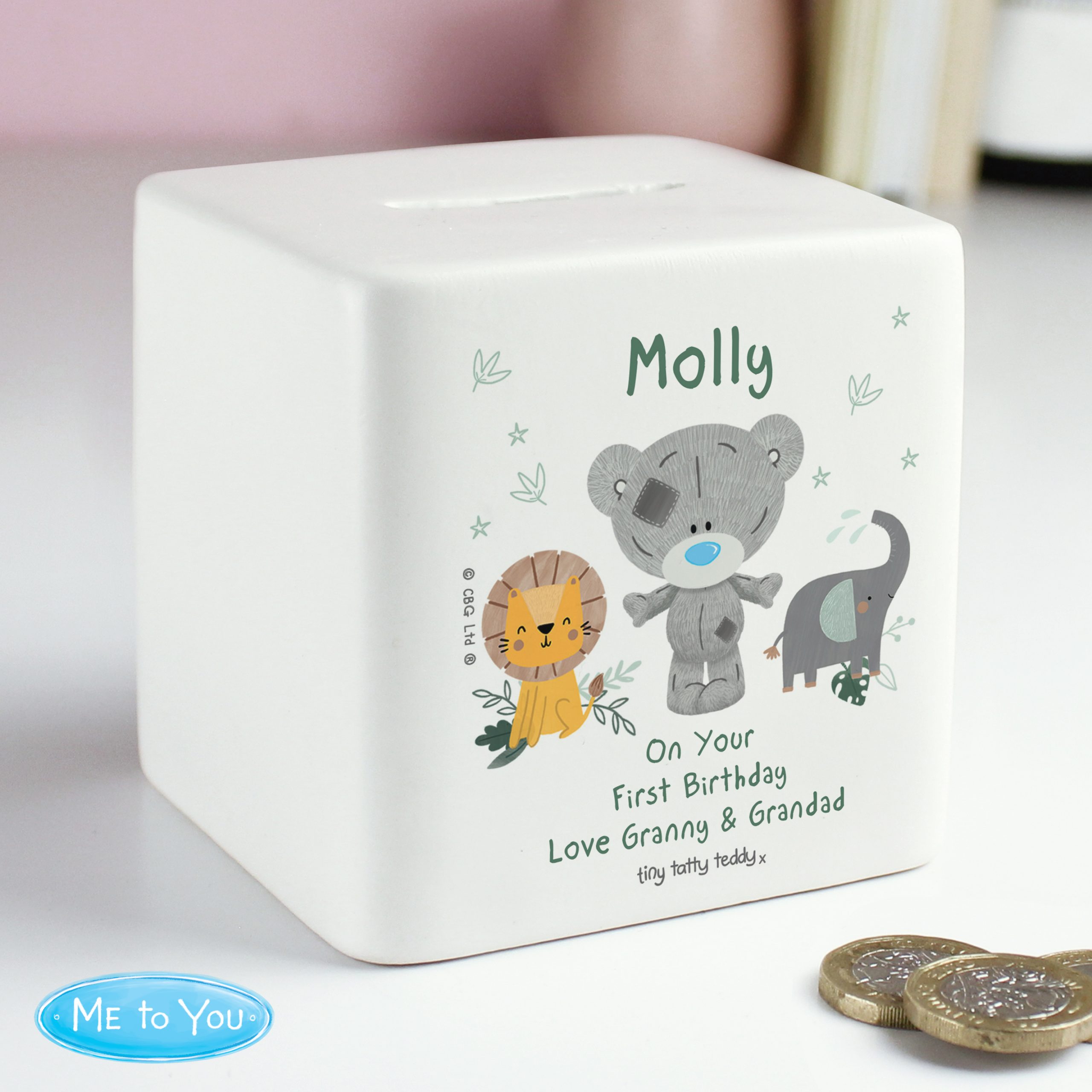 Personalised Tiny Tatty Teddy Jungle Animals Money Box - Image 4