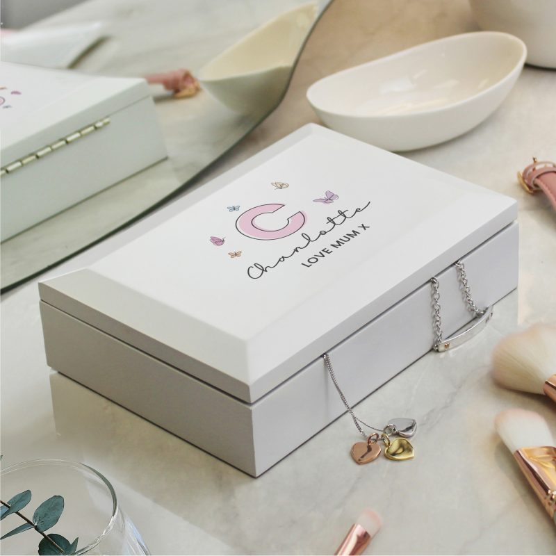 Personalised Butterfly Initial Wooden Jewellery Box - Image 3