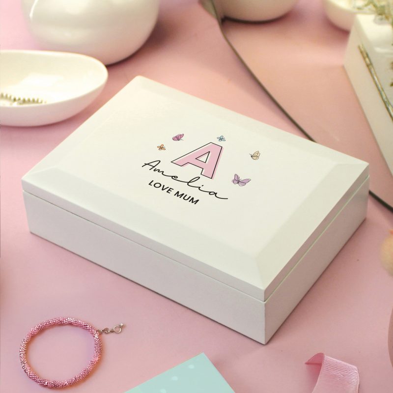 Personalised Butterfly Initial Wooden Jewellery Box - Image 4