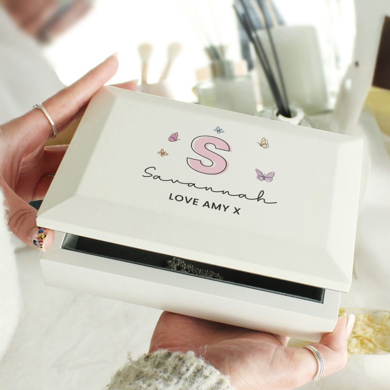 Personalised Butterfly Initial Wooden Jewellery Box - Image 5